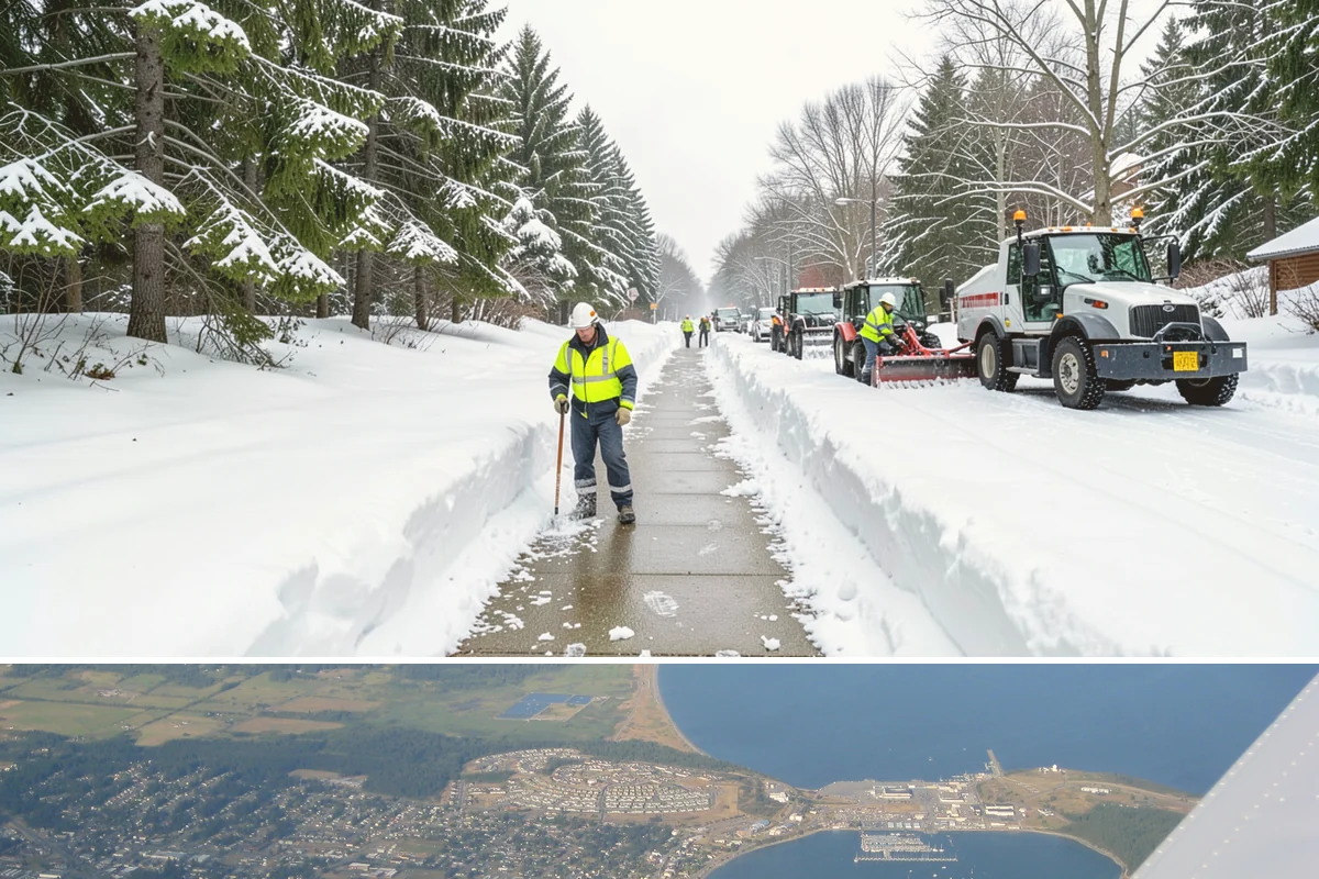 School Sidewalk Clearing in Oak Harbor, Island County, WA - School sidewalk clearing is critical on snow mornings throughout the winter term.