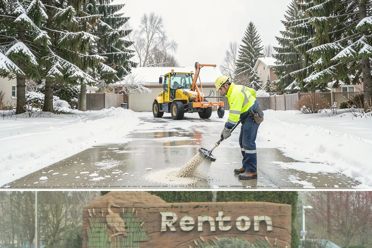 School Sidewalk Clearing in Renton, King County, WA - School sidewalk clearing is critical on snow mornings throughout the winter term.