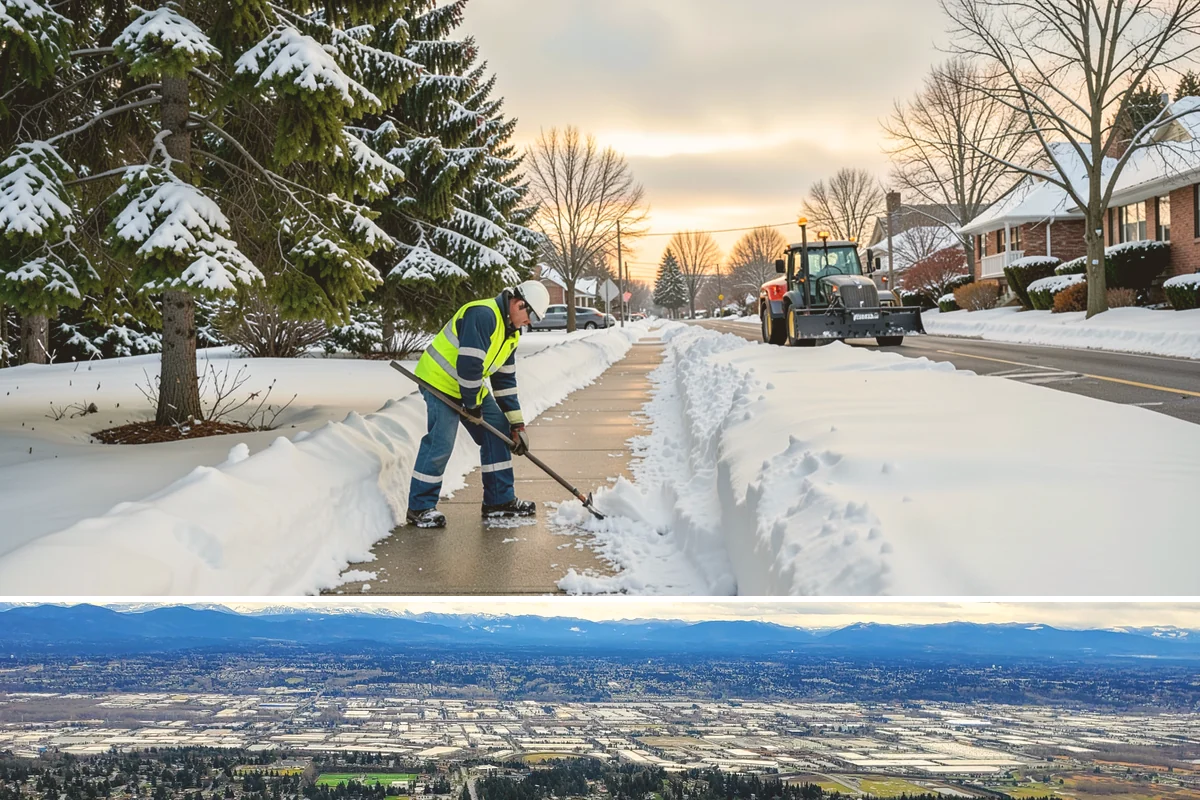 School Sidewalk Clearing in SeaTac, King County, WA - School sidewalk clearing is critical on snow mornings throughout the winter term.