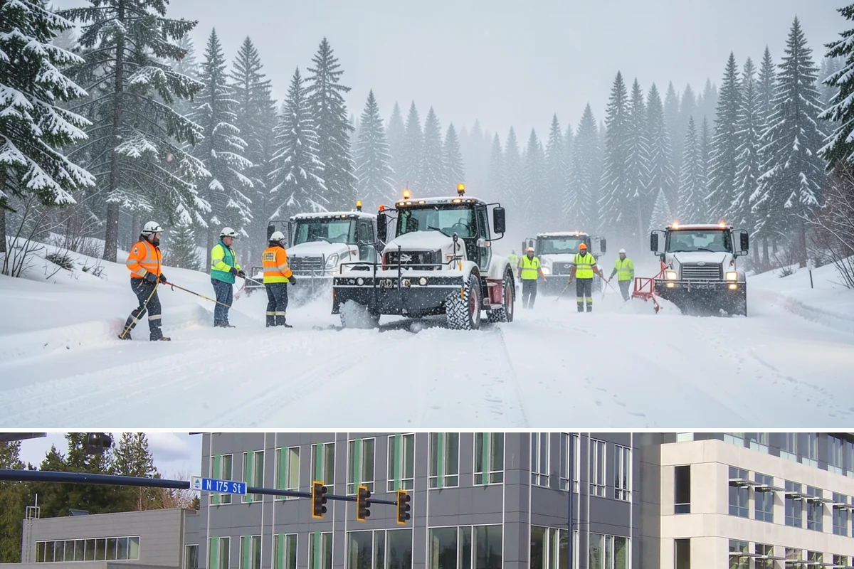 School Sidewalk Clearing in Shoreline, King County, WA - School sidewalk clearing is critical on snow mornings throughout the winter term.