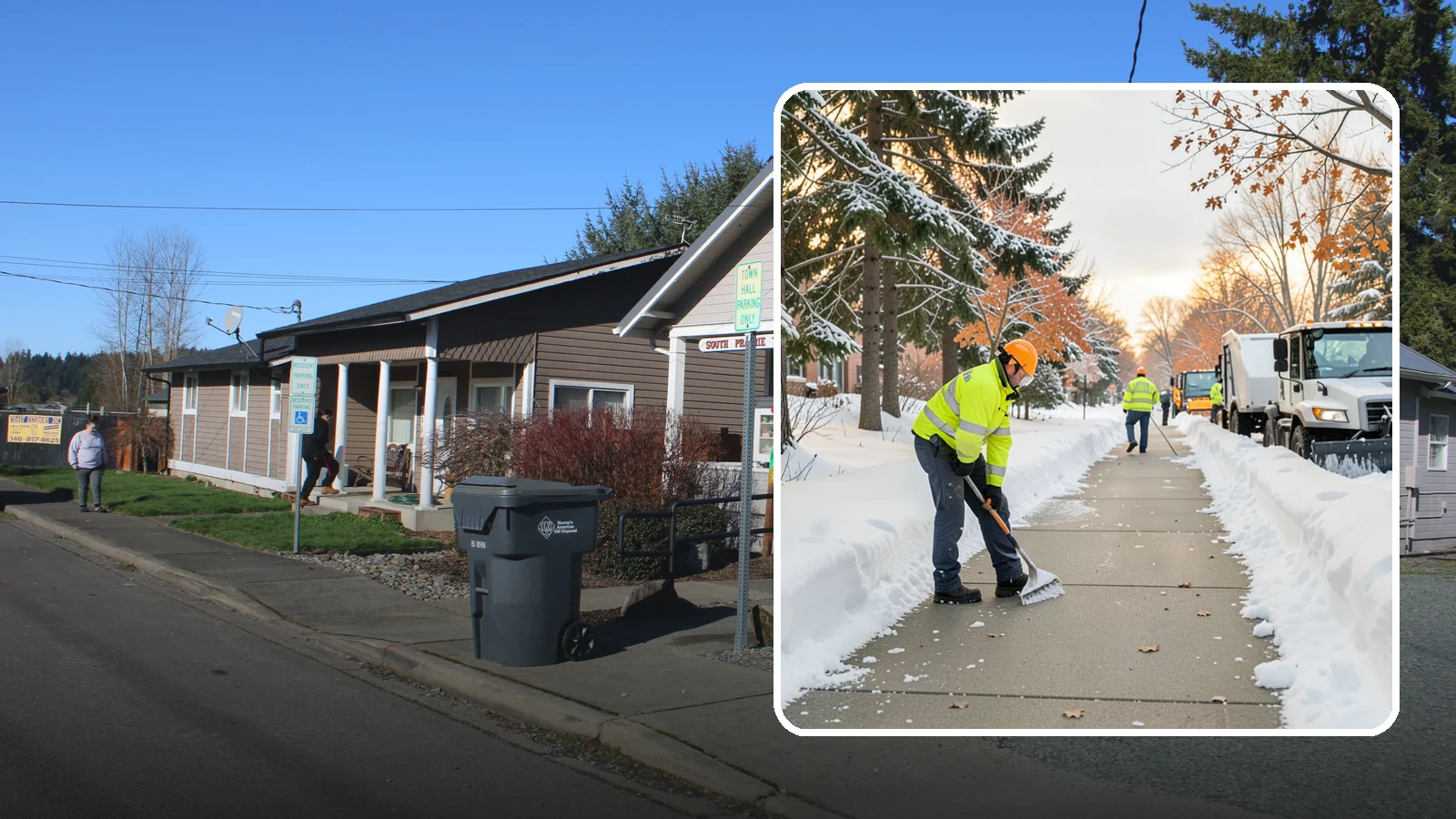 School Sidewalk Clearing in South Prairie, Pierce County, WA - We clear school sidewalks and walkways early so students and staff arrive safely on snowy mornings.