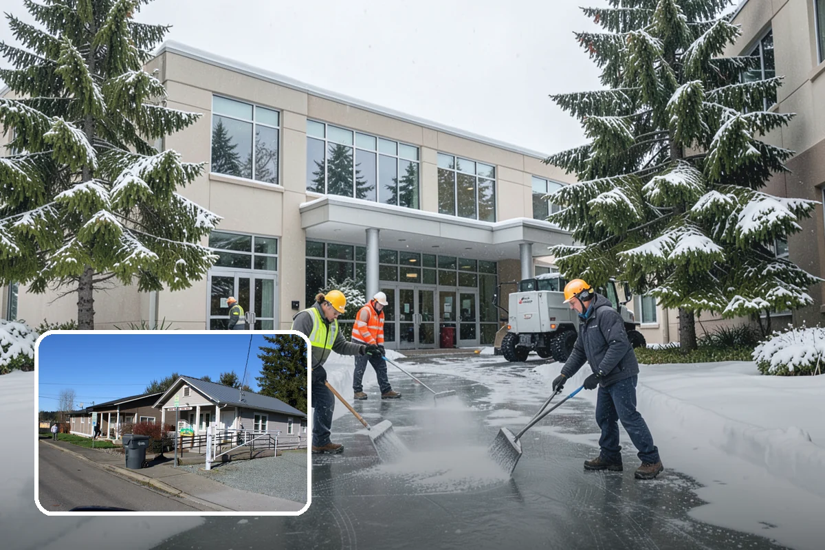 School Sidewalk Clearing in South Prairie, Pierce County, WA - Clears walks before arrival times