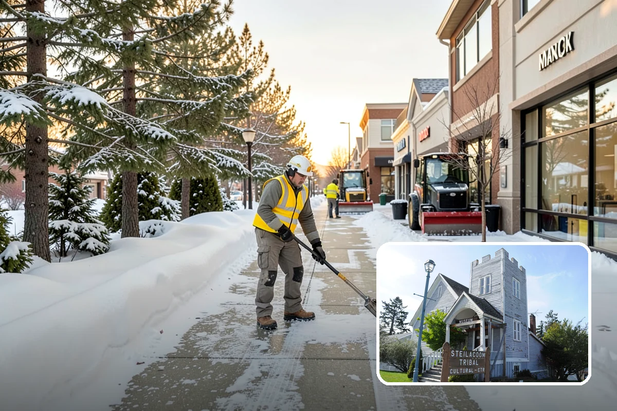 School Sidewalk Clearing in Steilacoom, Pierce County, WA - Clears walks before arrival times