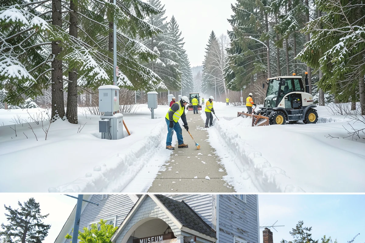 School Sidewalk Clearing in Steilacoom, Pierce County, WA - School sidewalk clearing is critical on snow mornings throughout the winter term.