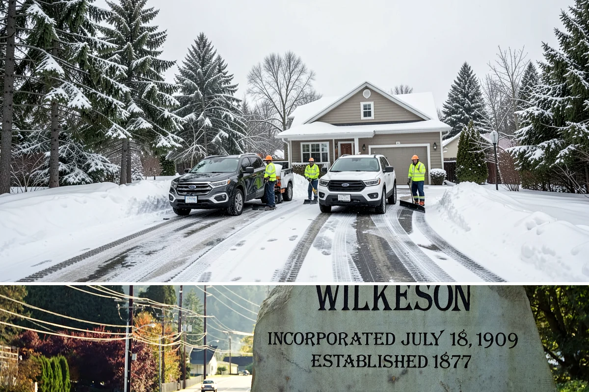 School Sidewalk Clearing in Wilkeson, Pierce County, WA - School sidewalk clearing is critical on snow mornings throughout the winter term.