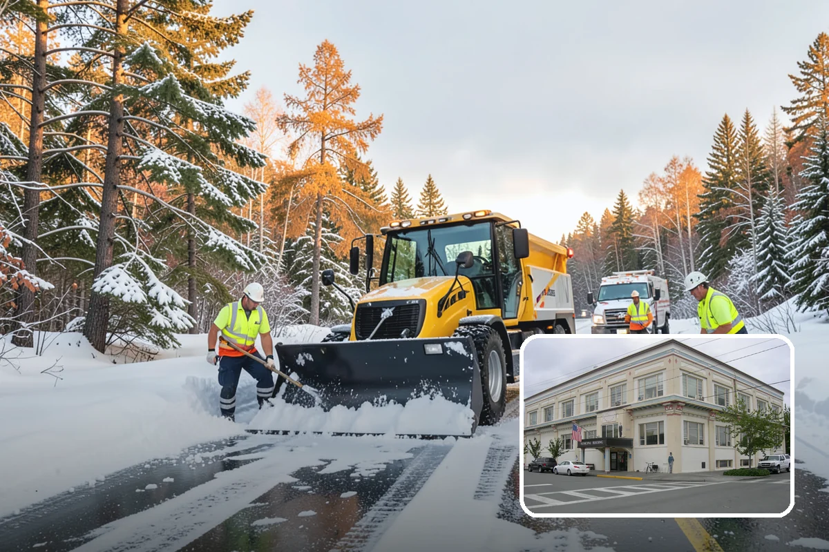 School Snow Plowing in Anacortes, Skagit County, WA - Bus loops and drop-off lanes cleared before students arrive