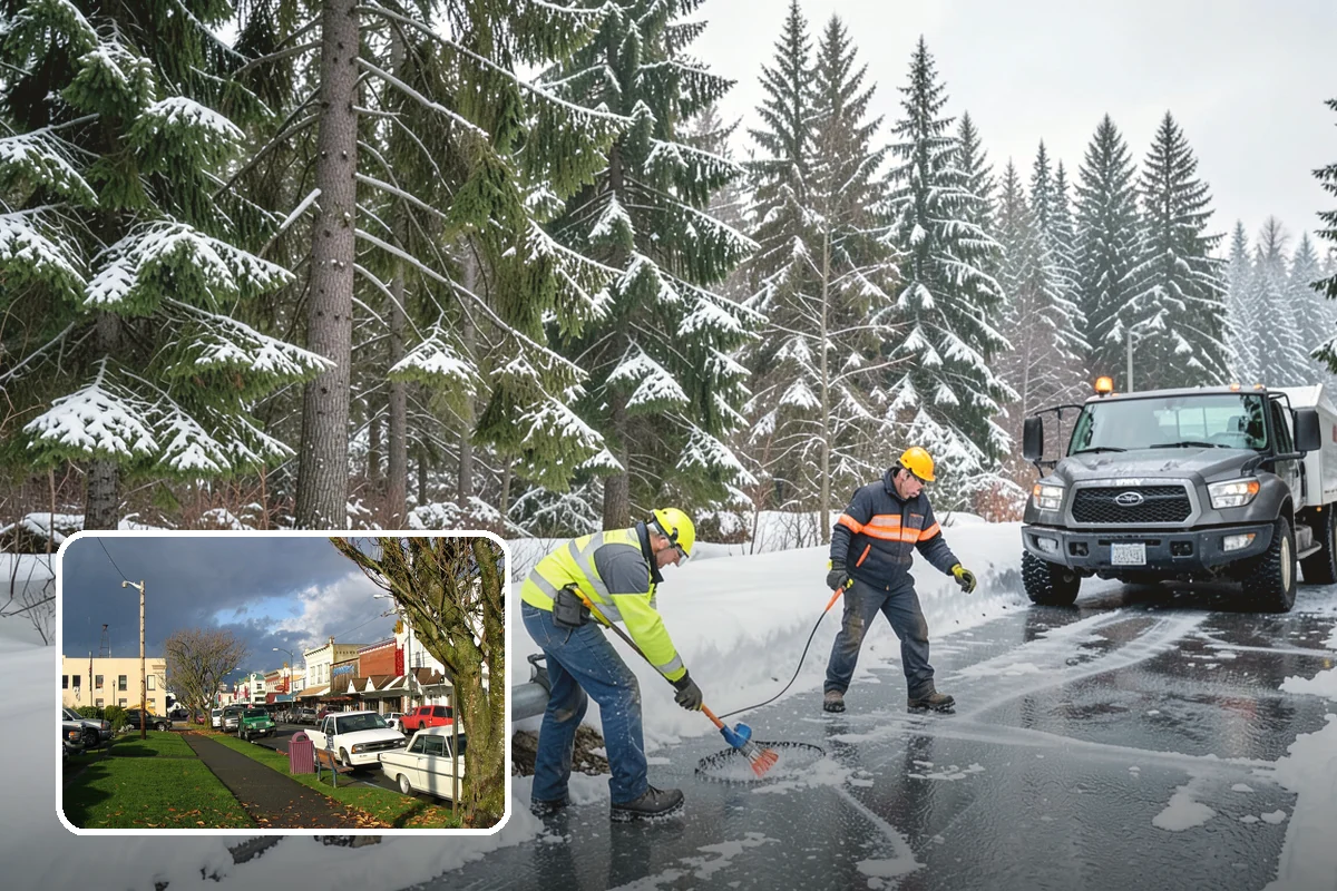 School Snow Plowing in Arlington, Snohomish County, WA - Bus loops and drop-off lanes cleared before students arrive
