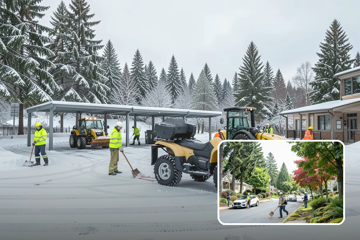 School Snow Plowing in Beaux Arts Village, King County, WA - Bus loops and drop-off lanes cleared before students arrive