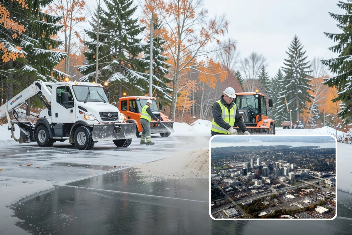 School Snow Plowing in Bellevue, King County, WA - Bus loops and drop-off lanes cleared before students arrive