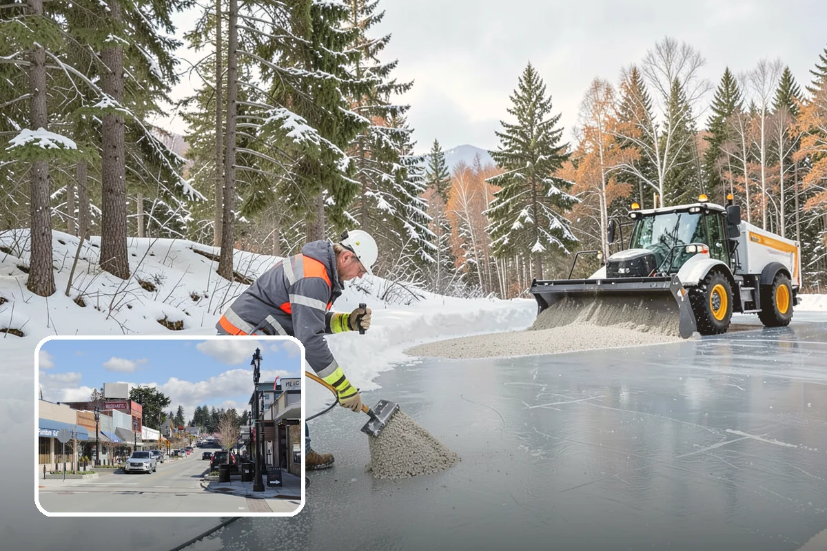 School Snow Plowing in Bothell, King County, WA - Bus loops and drop-off lanes cleared before students arrive