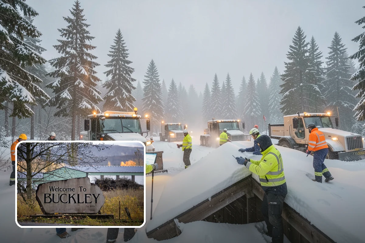 School Snow Plowing in Buckley, Pierce County, WA - Bus loops and drop-off lanes cleared before students arrive
