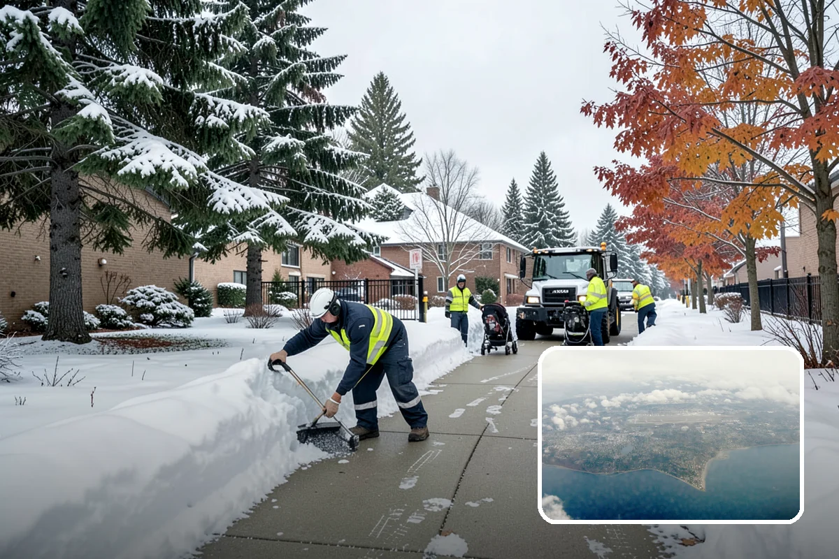 School Snow Plowing in Burien, King County, WA - Bus loops and drop-off lanes cleared before students arrive