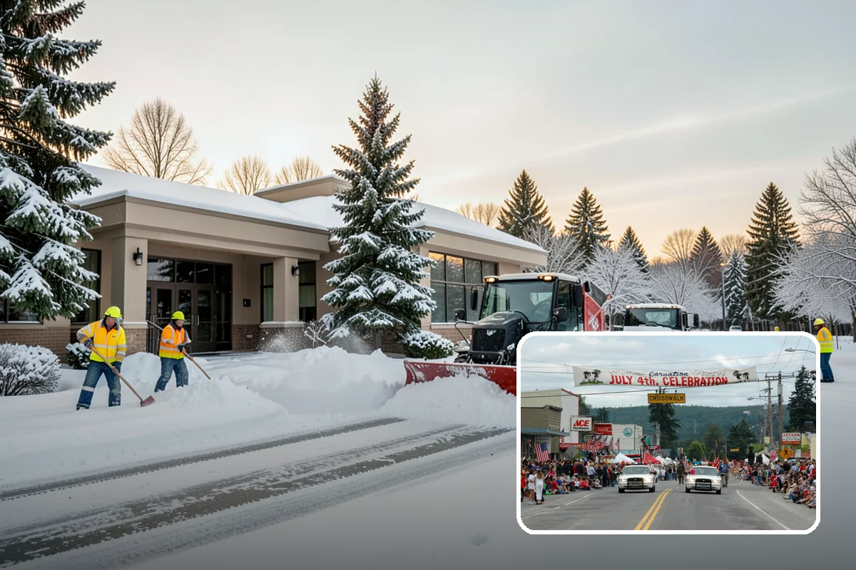 School Snow Plowing in Carnation, King County, WA - Bus loops and drop-off lanes cleared before students arrive