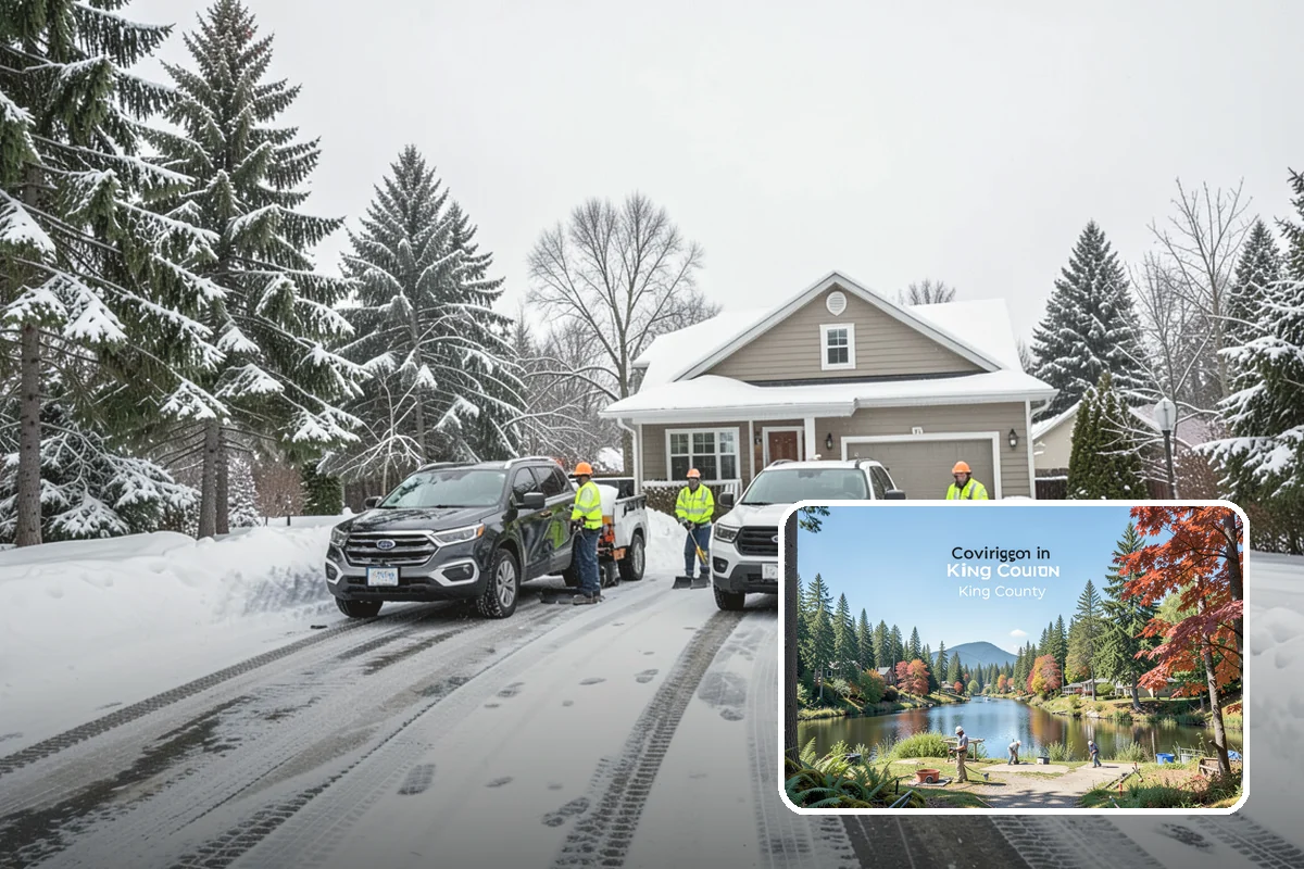 School Snow Plowing in Covington, King County, WA - Bus loops and drop-off lanes cleared before students arrive