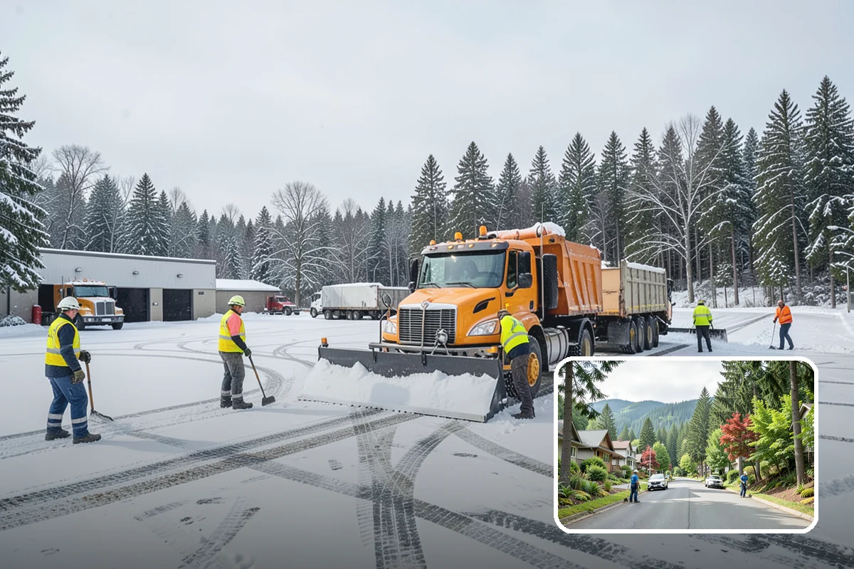 School Snow Plowing in Darrington, Snohomish County, WA - Bus loops and drop-off lanes cleared before students arrive