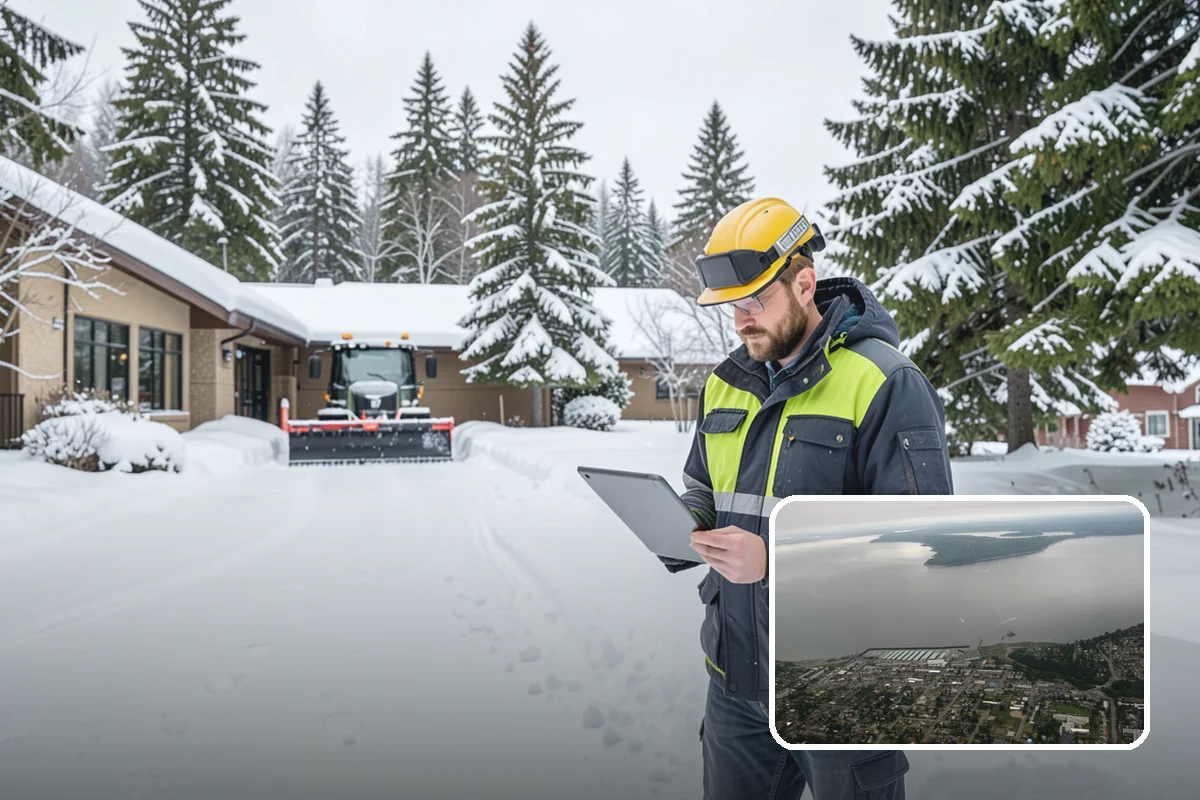 School Snow Plowing in Des Moines, King County, WA - Bus loops and drop-off lanes cleared before students arrive