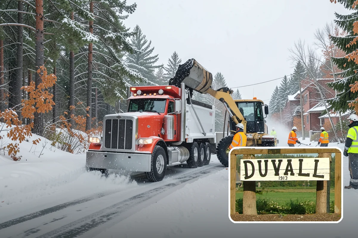 School Snow Plowing in Duvall, King County, WA - Bus loops and drop-off lanes cleared before students arrive