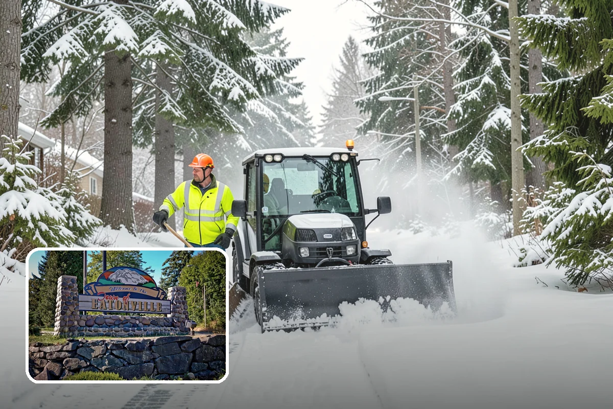 School Snow Plowing in Eatonville, Pierce County, WA - Bus loops and drop-off lanes cleared before students arrive