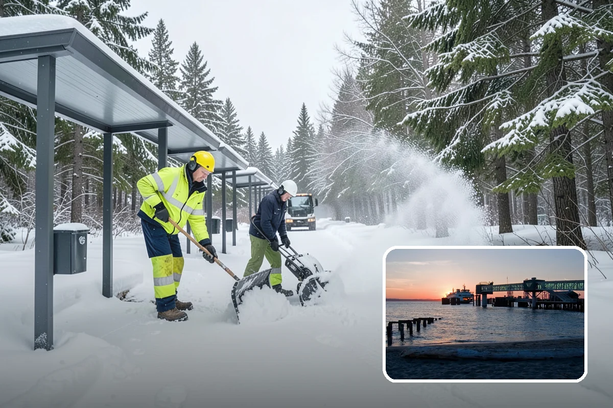 School Snow Plowing in Edmonds, Snohomish County, WA - Bus loops and drop-off lanes cleared before students arrive