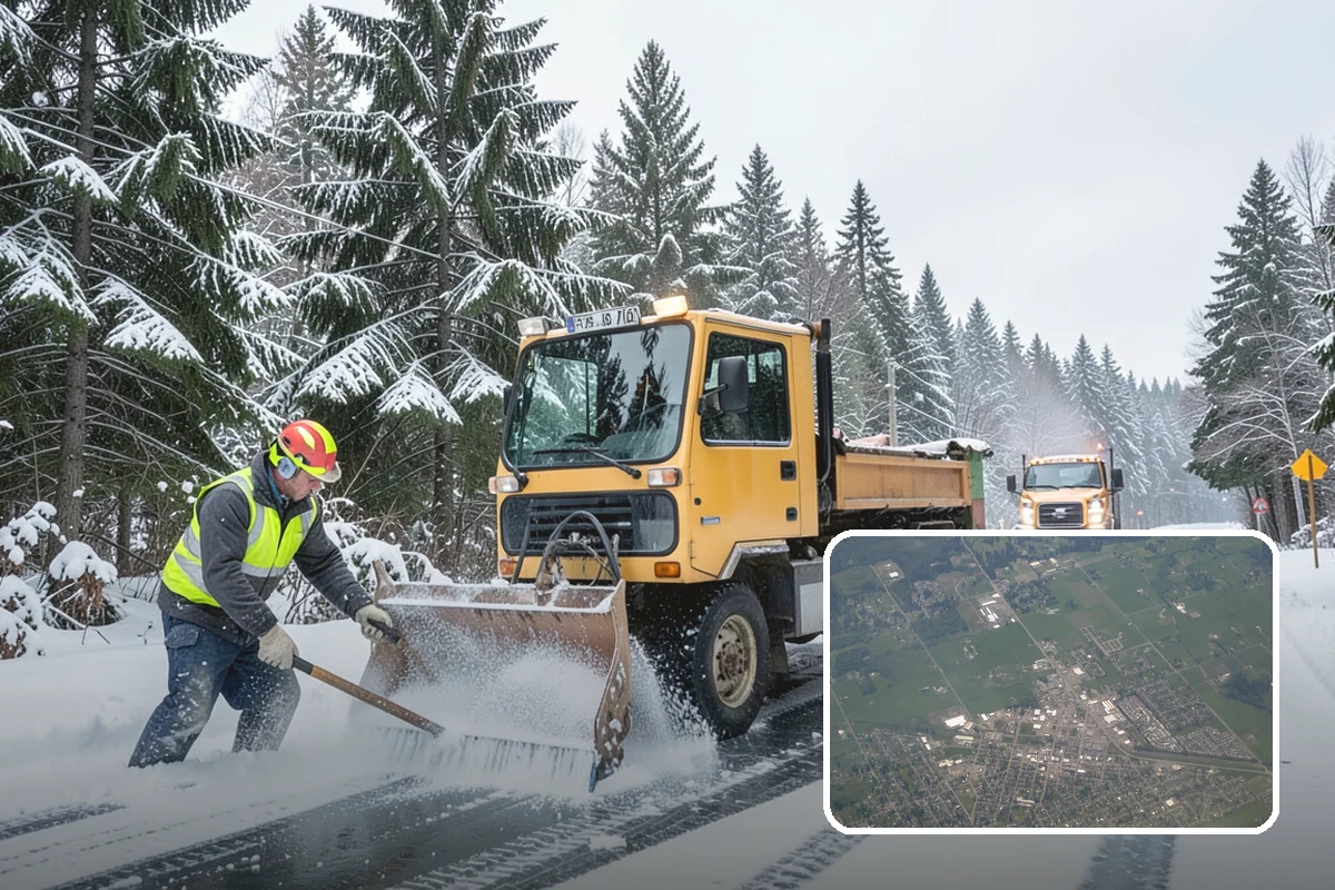 School Snow Plowing in Enumclaw, King County, WA - Bus loops and drop-off lanes cleared before students arrive