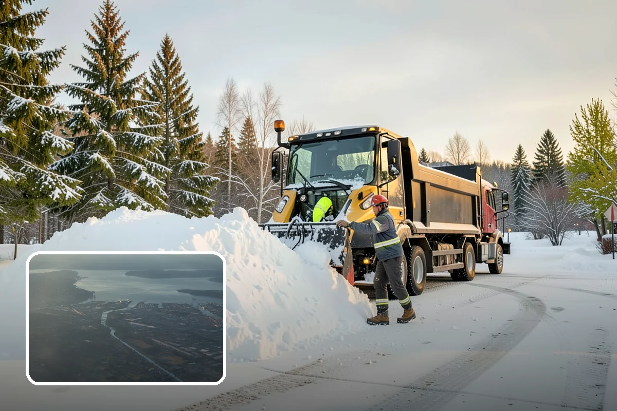School Snow Plowing in Fife, Pierce County, WA - Bus loops and drop-off lanes cleared before students arrive