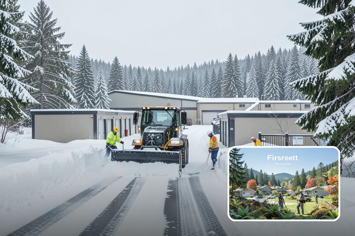 School Snow Plowing in Fircrest, Pierce County, WA - Bus loops and drop-off lanes cleared before students arrive
