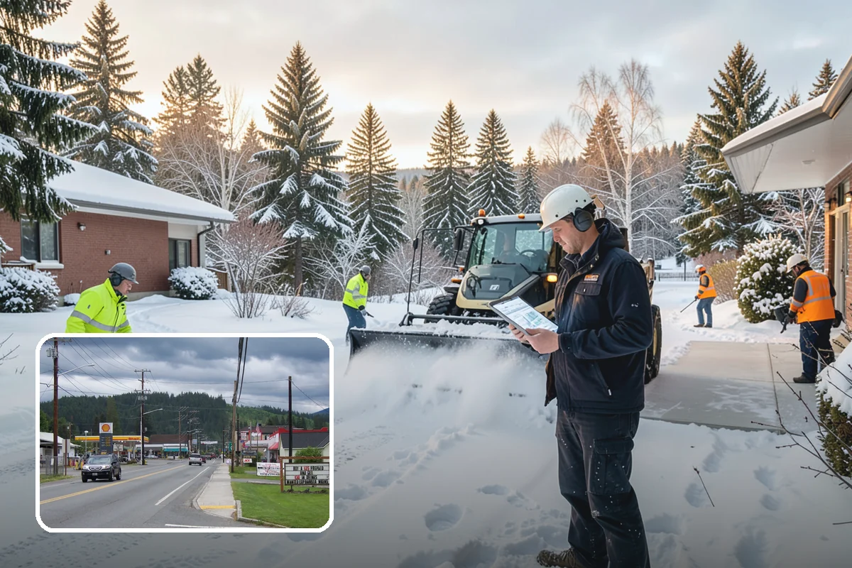 School Snow Plowing in Granite Falls, Snohomish County, WA - Bus loops and drop-off lanes cleared before students arrive
