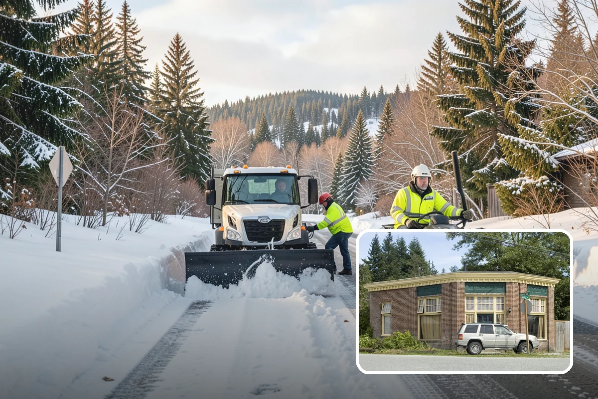 School Snow Plowing in Hamilton, Skagit County, WA - Bus loops and drop-off lanes cleared before students arrive