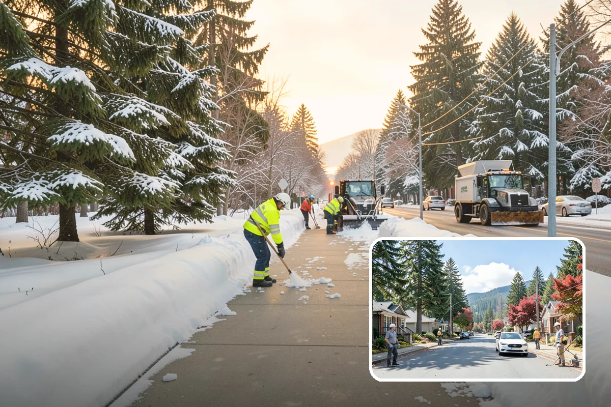 School Snow Plowing in Hunts Point, King County, WA - Bus loops and drop-off lanes cleared before students arrive