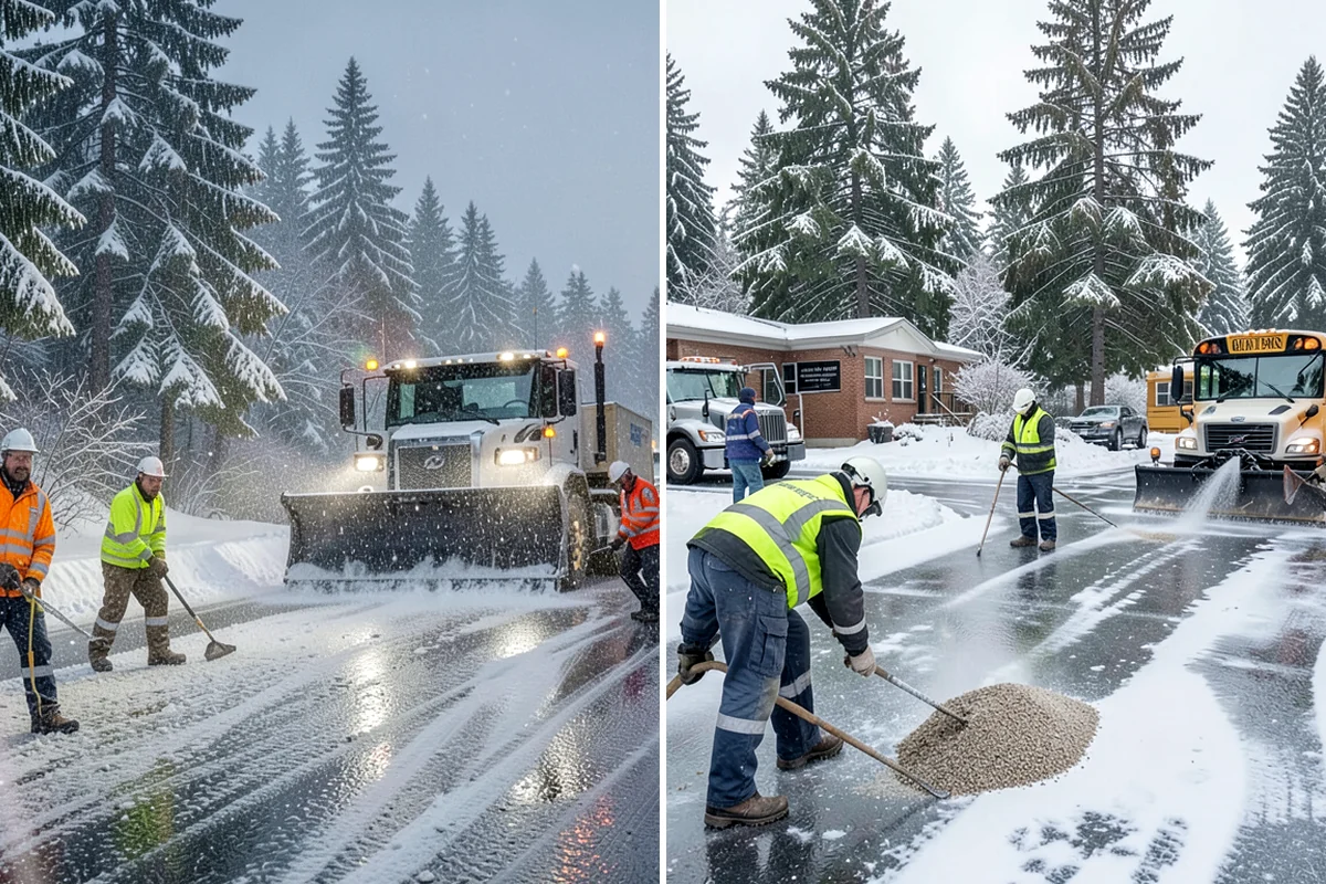 School Snow Plowing in Hunts Point, King County, WA - Confirm the bell schedule and bus-loop priorities with facilities staff