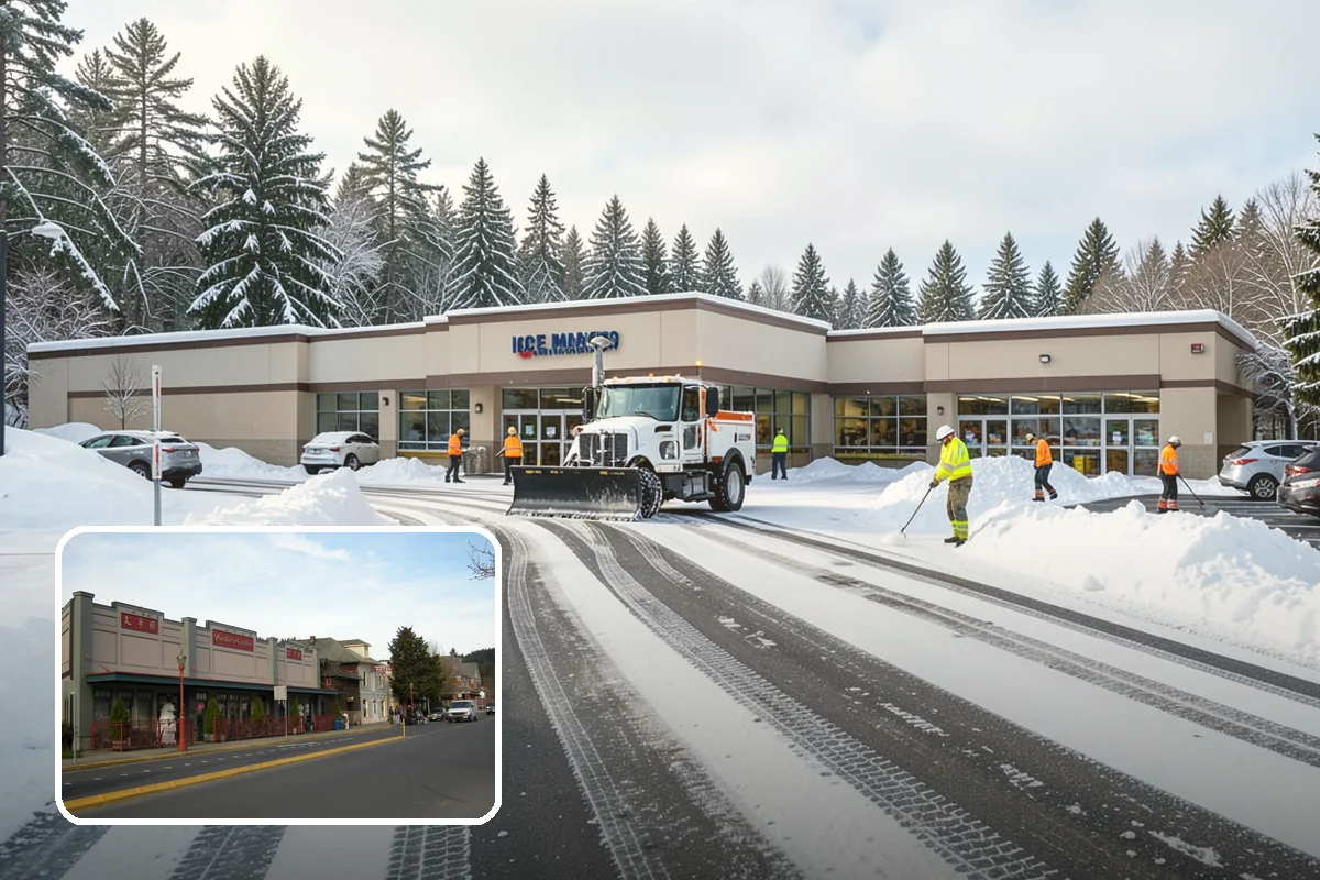 School Snow Plowing in Issaquah, King County, WA - Bus loops and drop-off lanes cleared before students arrive