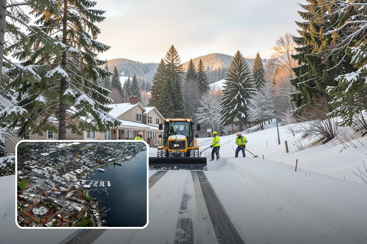 School Snow Plowing in Kirkland, King County, WA - Bus loops and drop-off lanes cleared before students arrive