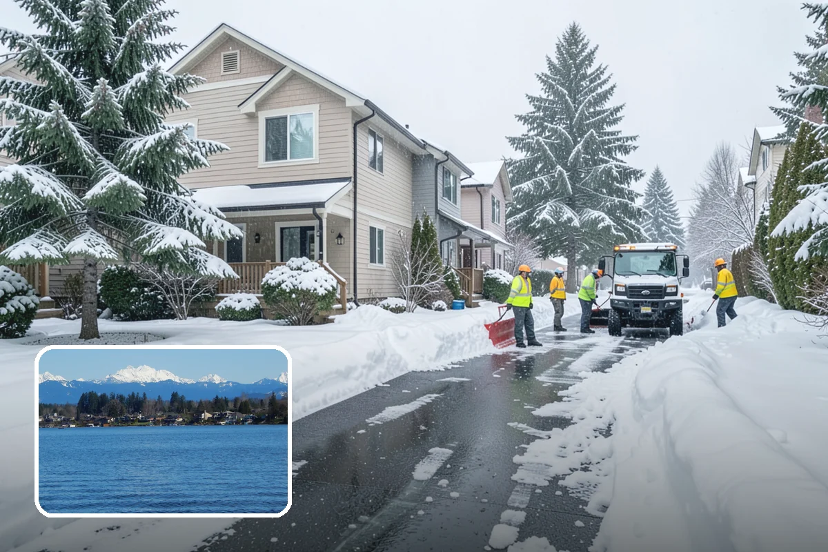 School Snow Plowing in Lake Stevens, Snohomish County, WA - Bus loops and drop-off lanes cleared before students arrive