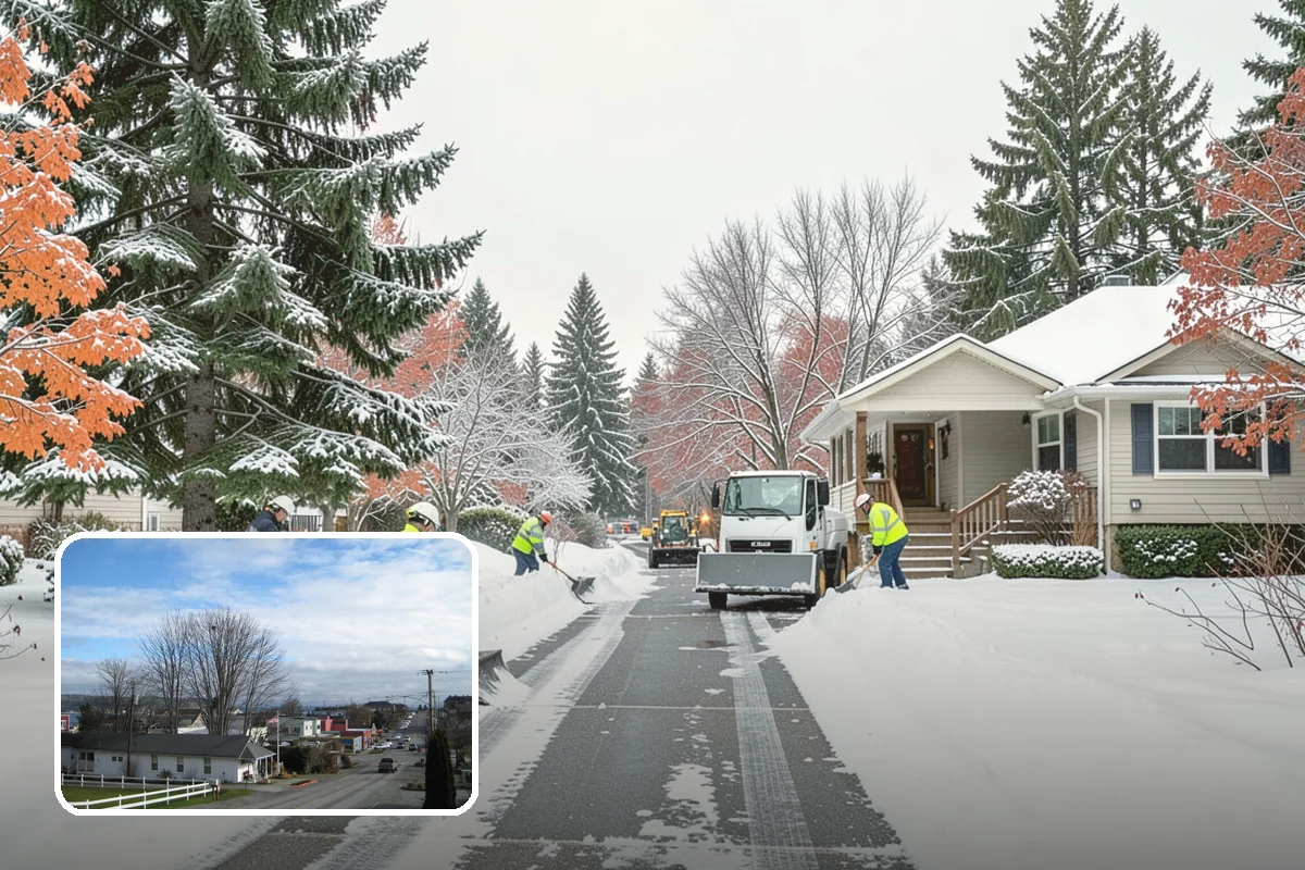 School Snow Plowing in Langley, Island County, WA - Bus loops and drop-off lanes cleared before students arrive