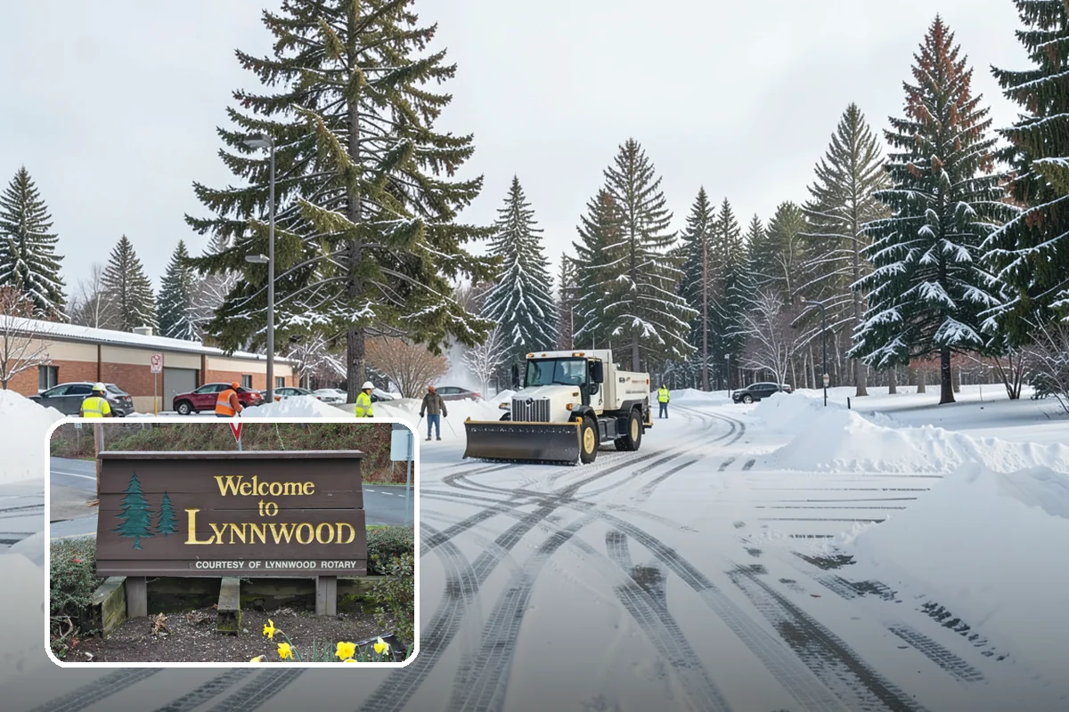 School Snow Plowing in Lynnwood, Snohomish County, WA - Bus loops and drop-off lanes cleared before students arrive