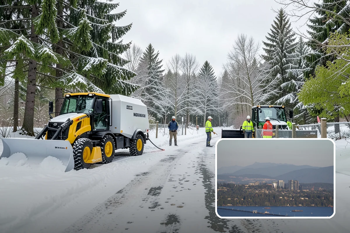 School Snow Plowing in Medina, King County, WA - Bus loops and drop-off lanes cleared before students arrive