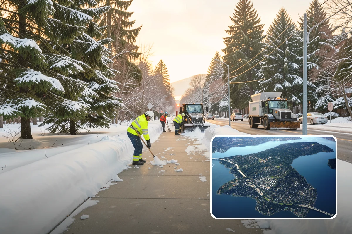 School Snow Plowing in Mercer Island, King County, WA - Bus loops and drop-off lanes cleared before students arrive