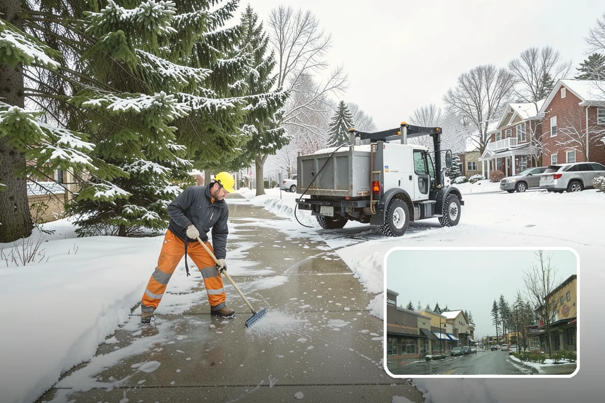 School Snow Plowing in Mill Creek, Snohomish County, WA - Bus loops and drop-off lanes cleared before students arrive