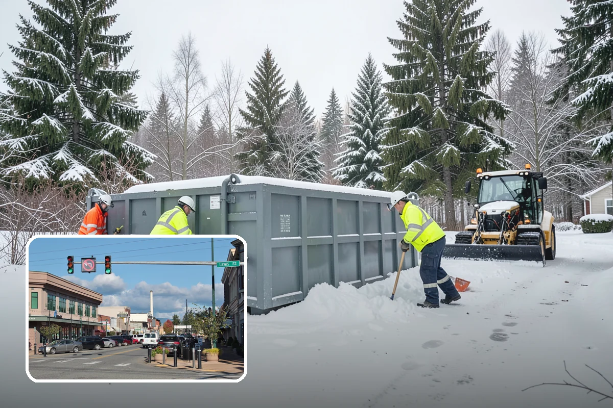 School Snow Plowing in Monroe, Snohomish County, WA - Bus loops and drop-off lanes cleared before students arrive