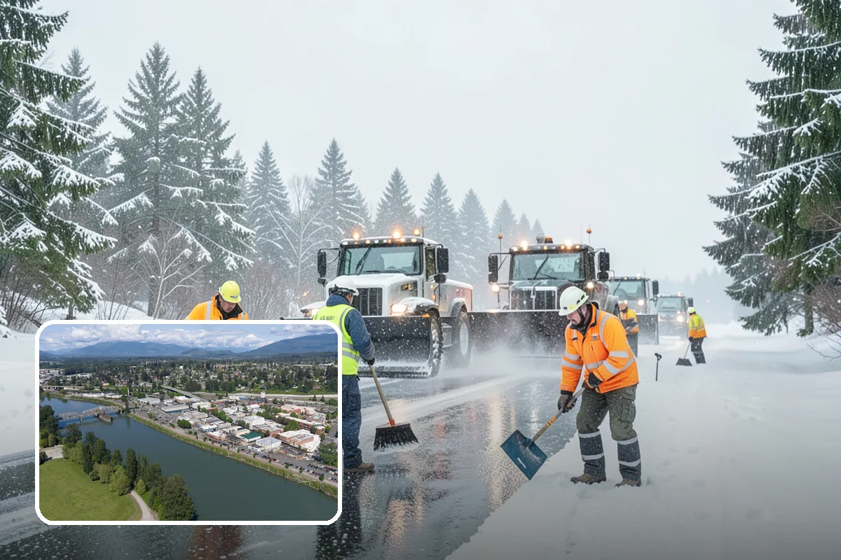 School Snow Plowing in Mount Vernon, Skagit County, WA - Bus loops and drop-off lanes cleared before students arrive