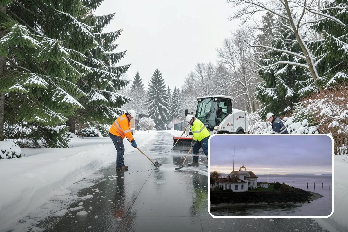 School Snow Plowing in Mukilteo, Snohomish County, WA - Bus loops and drop-off lanes cleared before students arrive