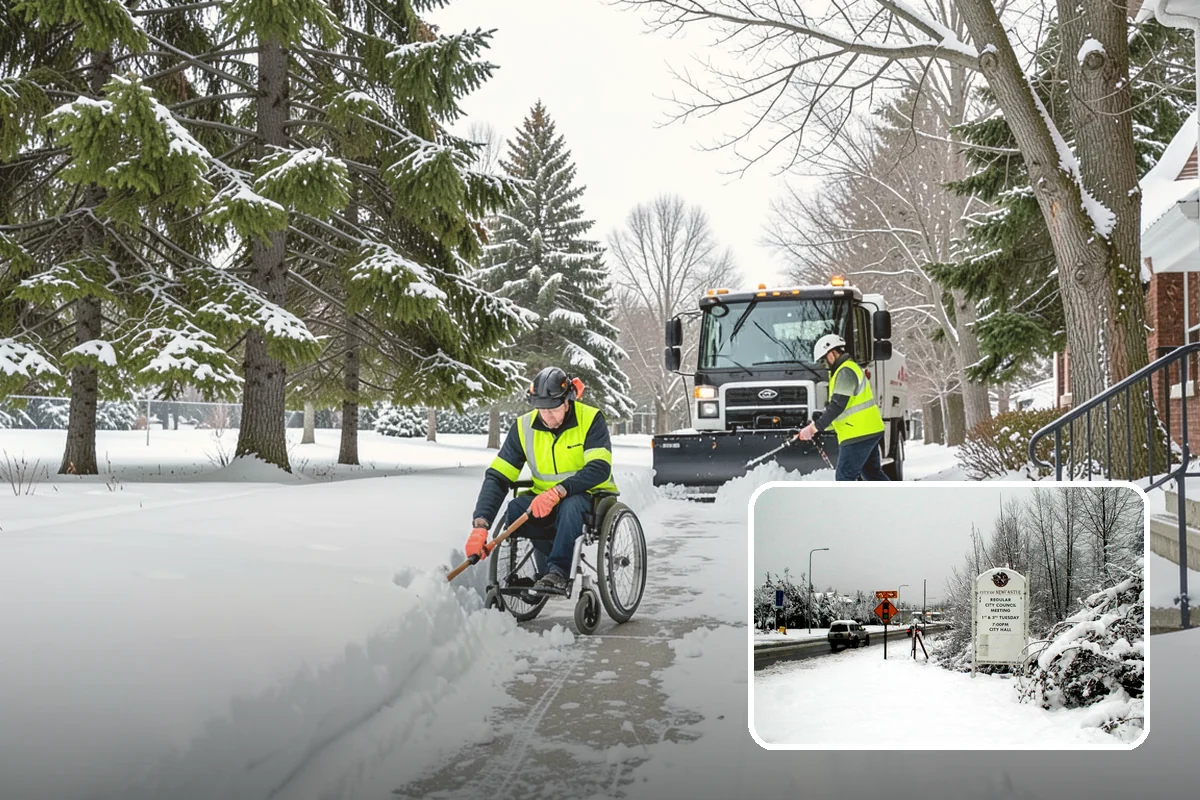 School Snow Plowing in Newcastle, King County, WA - Bus loops and drop-off lanes cleared before students arrive