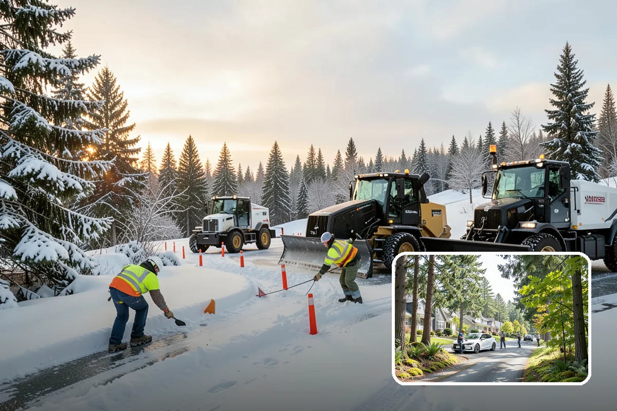 School Snow Plowing in Normandy Park, King County, WA - Bus loops and drop-off lanes cleared before students arrive