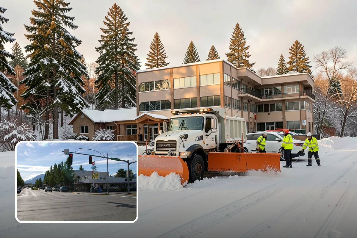 School Snow Plowing in North Bend, King County, WA - Bus loops and drop-off lanes cleared before students arrive