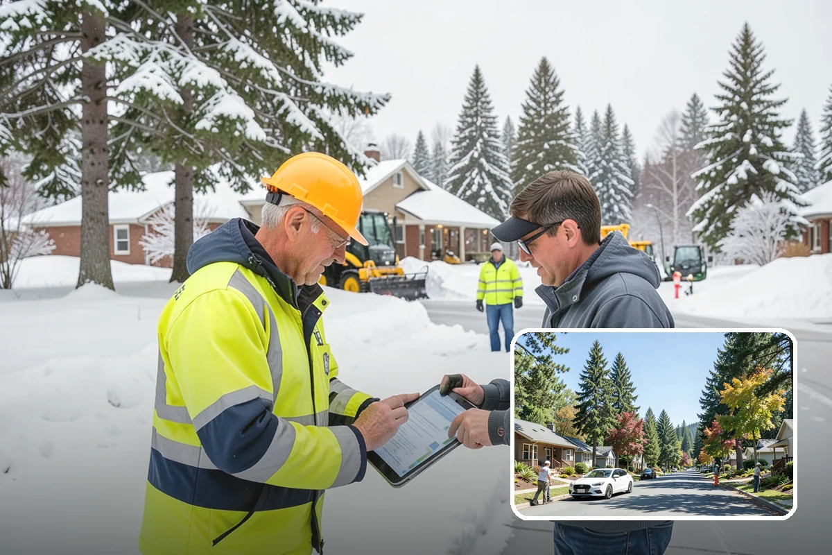 School Snow Plowing in Orting, Pierce County, WA - Bus loops and drop-off lanes cleared before students arrive