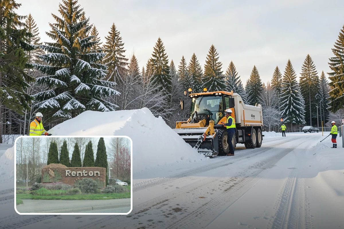 School Snow Plowing in Renton, King County, WA - Bus loops and drop-off lanes cleared before students arrive