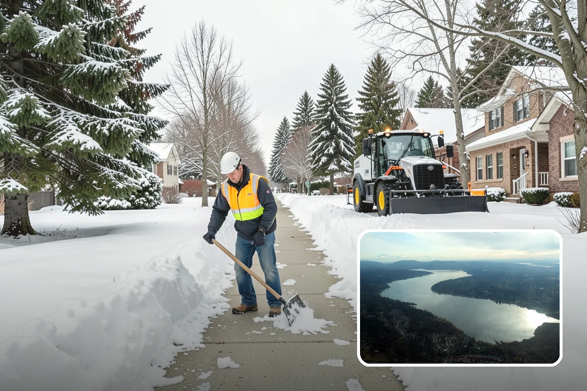 School Snow Plowing in Sammamish, King County, WA - Bus loops and drop-off lanes cleared before students arrive