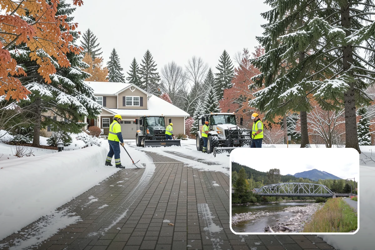 School Snow Plowing in Skykomish, King County, WA - Bus loops and drop-off lanes cleared before students arrive