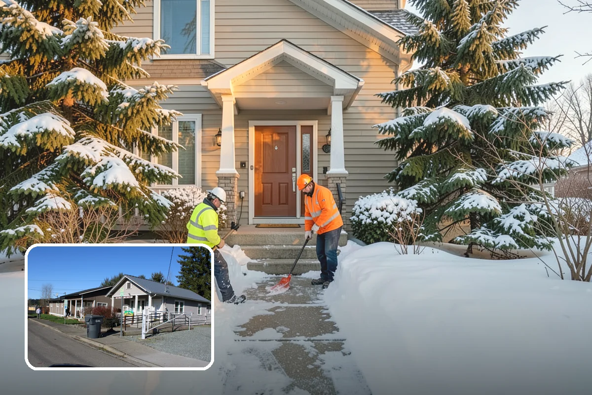 School Snow Plowing in South Prairie, Pierce County, WA - Bus loops and drop-off lanes cleared before students arrive