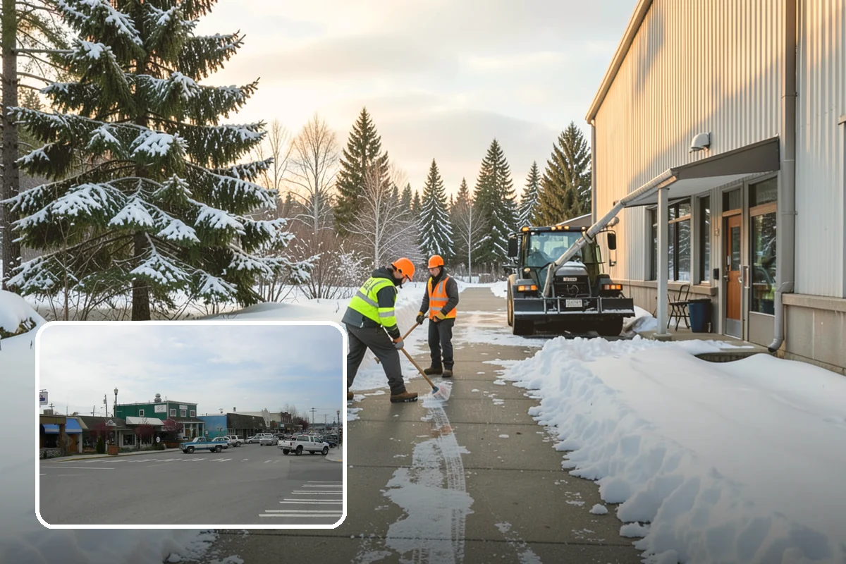 School Snow Plowing in Stanwood, Snohomish County, WA - Bus loops and drop-off lanes cleared before students arrive
